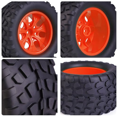 Hosim 70 * 125 mm RC Tires, All Terrain Soft Tire Mounted on 12mm Hex Wheels (Set of 4) for 1/10 RC Cars (Red Wheel hub) - color: Red
