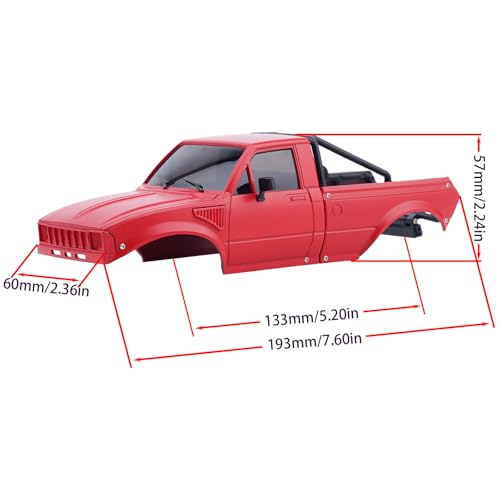DJX SCX24 Body Shell with Bed Rack for Axial SCX24 C10 Bronco Wrangler Base Camp 1/24 RC Crawler Car (Red) - color: Red