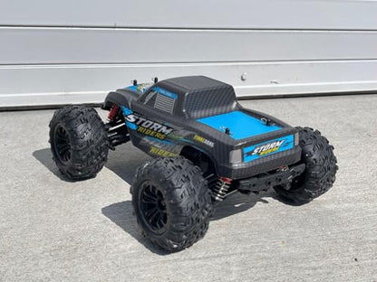 1:16 Scale Storm RC Monster Truck, 4WD Off-Road Remote Control Car, Brushed Motor, RTR, Blue/Black