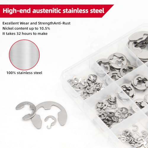 415Pcs E-Clip External Retaining Rings Snap Rings Assortment Set, 304 Stainless Steel C-Clip Kit, 14 SAE Sizes Circlip Snap Rings M1.5- M15 - size: 415pcs E-clip 304 Stainless Steel