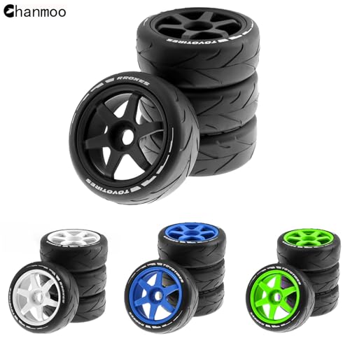 1/8 RC On Road Tires And Hard Plastic Drift Wheels 17mm Hex Rally Racing Tyres For 1:8 Scale Touring Street Car Tamiya HPI WR8 HSP Hobao ARRMA Redcat Losi Kyosho VRX W10 4PCS (Black) - color: Black