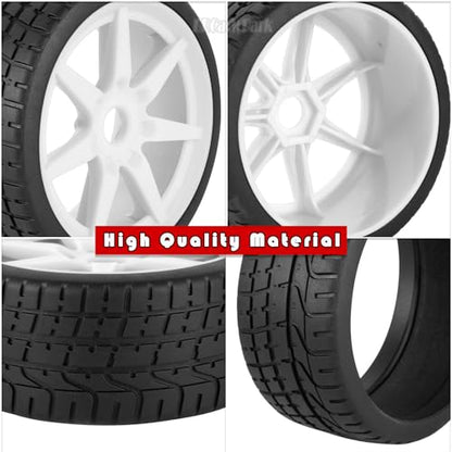 RC Highway Tires Wheel for 1/7 Infraction 6S BLX/Limitless,1/8 Typhon 6s BLX,7 Spokes Wheel Rim & Rubber Highway Tires RC Drift Tires,White - color: White - (4pcs Highway Tires)