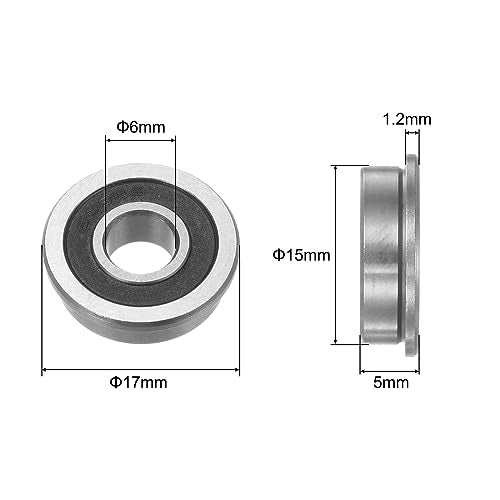 uxcell F696-2RS Flanged Ball Bearing 6x15x5mm Double Sealed Chrome Steel Flange Bearings, 10pcs - size: F696-2RS
