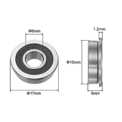 uxcell F696-2RS Flanged Ball Bearing 6x15x5mm Double Sealed Chrome Steel Flange Bearings, 10pcs - size: F696-2RS