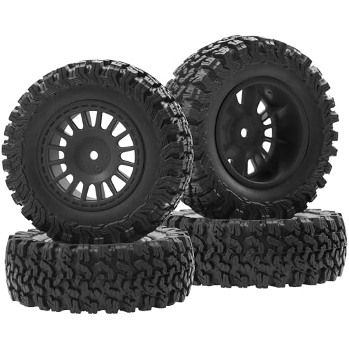 4Pcs HIRCQOO 1.9" RC Crawler Tires OD 90mm Rubber Tire and Plastic Wheel Rims 12mm Hex Compatible with 1/10 Axial SCX10 D90 Tamiya CC01 TF2 TRX4 RC Crawler (Black) - color: Black