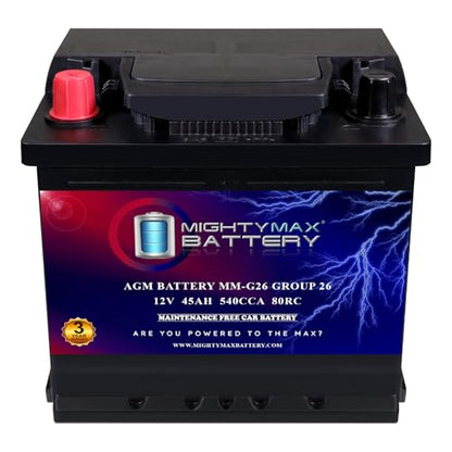 Mighty Max Battery MM-G26 BCI Group 26 12V 45AH, 80RC, 540 CCA, Rechargeable SLA AGM Battery - style: Group 26