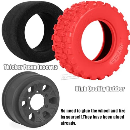 RC 1/10 Short Course Tires with 12MM 14MM 17MM Hex Compatible with Arrm a Senton,Axia1,Slash 2WD/4×4 4WD,Red cat, RC 4WD,Heavy Duty High Grip Rubber Tires w/Plastic Wheels,Red&Black - color: Red&black(4pcs)