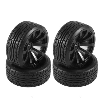 65mm Hard Plastic 1/10 RC Car Tires and Wheels Compatible with TT01 TT02 XV01 PTG-2, Kyosho, On-Road Touring and Drift RC Models