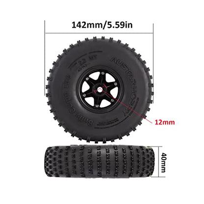 4PCS 2.2 inch Beadlock Plastic Wheel Rims 142mm Rubber Tyre Tires Set 12mm Hex Compatible with 1/10 RC Rock Buggy Crawler Car Axial SCX10 TRX4 Wraith 90018 RR10 Bomber (Black) - color: Black