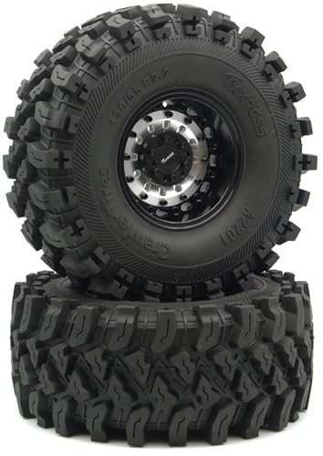Heavy Duty RC Crawler 2.2 Beadlock Wheels Adjustable 2 Offsets and Tires 136mm Tall Soft Sticky Mud Slingers Tyres Rims Hex 12mm for 1/10 SCX10 TRX4 Axial Remote Control Car (Silver Black) - color: Silver Black