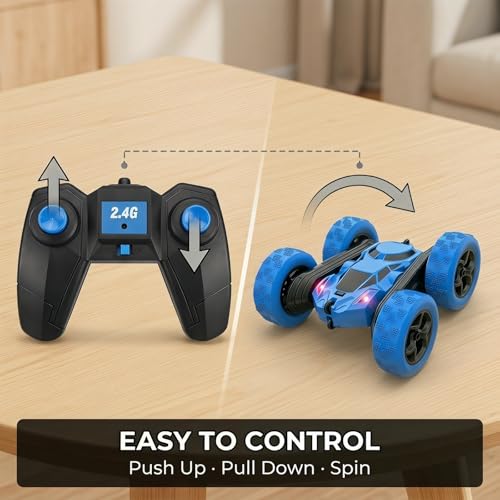 RC Car 2.4GHz 360° Spin Off-Road Stunt Vehicle with 2 Rechargeable Batteries + USB Charging Cable, Full Terrain Remote Control Truck for Kids