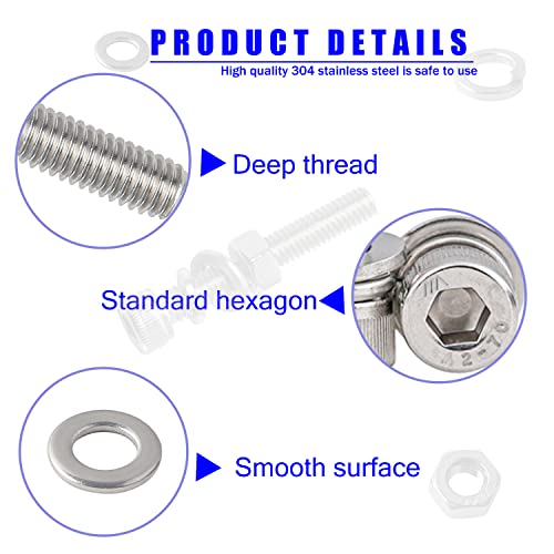 newlng Screws and Nuts M3 M4 M5 M6 Bolts and Nuts kit 520pcs 304 Stainless Steel Metric Hex Socket Head Cap Machine Screws Flat Washers Spring Washers Assortment Kit - size: E M3456