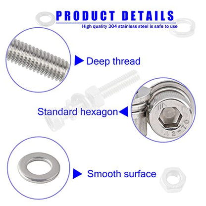 newlng Screws and Nuts M3 M4 M5 M6 Bolts and Nuts kit 520pcs 304 Stainless Steel Metric Hex Socket Head Cap Machine Screws Flat Washers Spring Washers Assortment Kit - size: E M3456