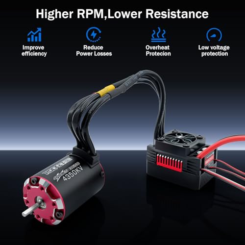 Surpass Hobby 3650 Brushless Motor and ESC for 1/10 RC Car(4350KV 90A) | Supersonic brushless motor and esc,Waterproof ESC Shaft 3.175mm Brushless Motor for 1/10 RC Cars Trucks - style: SUP3650 Motor 4350kv +90A V2