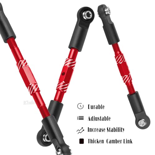 RC Aluminum Turnbuckles Camber Links Upgrades Part for 1/10 Slash/Rustler/Stampede/Hoss,1/8 Jato 4X4 4WD VXL,Turnbuckles Camber Links Hops Up,Red (#9027#9028#9029) - color: Colorful-(for 1/10）