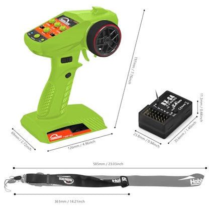 RC Radio System 4CH 2.4G RC Transmitter with Receiver and Lanyard Anti-Jamming Remote Controller for RC Car Crawler Boat, Green - color: Green