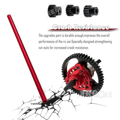 50T Metal Slipper Clutch Spur Gear&Center Drive Shaft Upgrades Part for 1/10 Slash 4X4 VXL,ARRCat Full Metal 50T (32-Pitch) Spur Gear Differential Gear w/ 19T 17T 15T Pinions,Red - color: Red (50T)