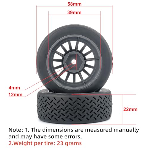 4PCS 1/10 RC Rally Tires & Rims, 58x22mm 12mm Hex Wheel Set, Fits for MJX 14303 14304 1/14 Scale On-Road Car W310 (White) - color: White