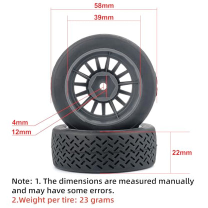 4PCS 1/10 RC Rally Tires & Rims, 58x22mm 12mm Hex Wheel Set, Fits for MJX 14303 14304 1/14 Scale On-Road Car W310 (White) - color: White