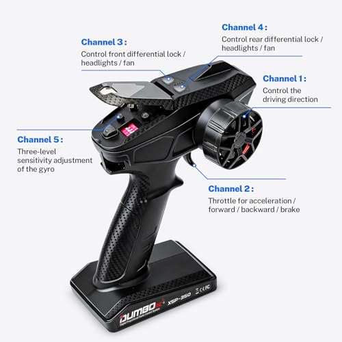 Hosim DUMBORC X5P 5CH RC Remote and Receiver with Gyro for Rc Car Boat Tank | 2.4GHz Remote Controller Build in Gyro, Fail-Safe, Low Voltage Alarm Function, Dual Mix Control, Control Range 350M, FHSS 67