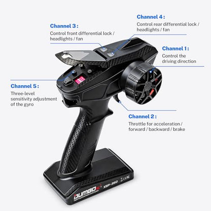 Hosim DUMBORC X5P 5CH RC Remote and Receiver with Gyro for Rc Car Boat Tank | 2.4GHz Remote Controller Build in Gyro, Fail-Safe, Low Voltage Alarm Function, Dual Mix Control, Control Range 350M, FHSS 67