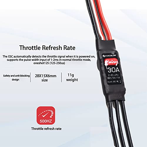 FLYCOLOR 30A Brushless ESC 2-4S with 5V 1A BEC for RC F450 Airplane Durable Quadcopter Helicopter