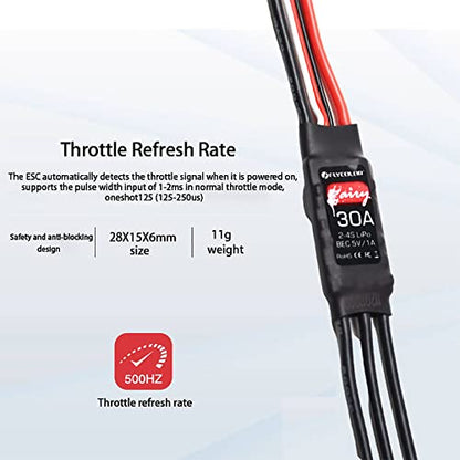 FLYCOLOR 30A Brushless ESC 2-4S with 5V 1A BEC for RC F450 Airplane Durable Quadcopter Helicopter