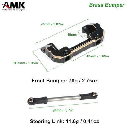 AMK SCX10 III Brass Bumper Munnt Black Coating, 158g Front Rear Bumper Set Complete with Steering Link for 1/10 RC Crawler Body LCG Chassis Axial SCX10 Upgrades
