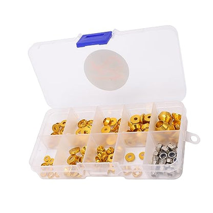 RC Screw Washer Kit Aluminum Alloy CNC Machined Flat Round Cup Head Washers and Nuts for 1/10 1/8 RC Cars, Anodized Lightweight Hardware Set with 125 PCS in Plastic Box (Gold) - color: Gold