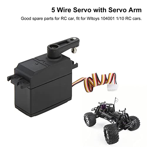 RC Car Steering Servo, 5 Wire Servo High Torque Metal Gear Steering Servo Motor with Servo Arm 104001 to 1923 for 104001 1/10 RC Car Spare Parts