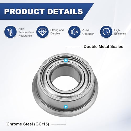 M METERXITY 20-Pack MF105ZZ Flanged Ball Bearing, 5 x 10 x 4mm Double Metal Shielded Chrome Steel (GCr15) Flange Rip Bearings for Wheelbarrow/Printer/Fax Machines/Power Tools - size: 5mm x 10mm x 4mm