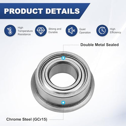 M METERXITY 20-Pack MF105ZZ Flanged Ball Bearing, 5 x 10 x 4mm Double Metal Shielded Chrome Steel (GCr15) Flange Rip Bearings for Wheelbarrow/Printer/Fax Machines/Power Tools - size: 5mm x 10mm x 4mm