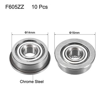uxcell F605ZZ Flanged Ball Bearing 5x14x5mm Double Metal Shielded (GCr15) Chrome Steel Flange Rip Bearings 10pcs - size: 5x14x5mm