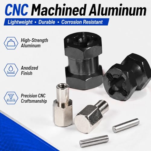 4PCS 12mm Hex Hub 15mm Aluminum Extension Hex for Axial SCX10 D90 90046 | 15mm CNC Wheel Hex Extenders for 1/10 RC Crawlers Redcat Gen7/Gen8 CC01 RC4WD Wider Stance & Tire Clearance with M4 Nuts Pins - color: Black