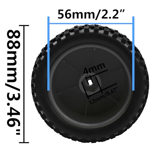 4Pack HIRCQOO OD 88mm/3.46" Front and Rear Rubber Tire Tyre & Plastic Wheel Rims 12mm Hex Hub Compatible with Redcat HPI HSP ExceedRC Kyosho Losi 1/10 Scale Off Road Buggy (Black) - color: Black