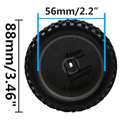 4Pack HIRCQOO OD 88mm/3.46" Front and Rear Rubber Tire Tyre & Plastic Wheel Rims 12mm Hex Hub Compatible with Redcat HPI HSP ExceedRC Kyosho Losi 1/10 Scale Off Road Buggy (Black) - color: Black
