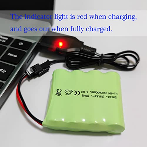 4.8v Battery Pack, 2400mAh NiMH AA Rechargeable RC Battery with Charge Cable, SM 2P Plug for Trucks 1:18, 1:16, 1:14, Remote Control Car, RC 4x4 Trucks