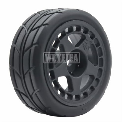 4PCS RC 1/10 On-Road Tires 65mm RC Rubber Tires w/Plastic Wheel Rim 12mm Hex Fit for 1/10 RC On-Road Rally Car HPI Tamiya TT01 TT02 Kyosho Wltoys 144001 - color: Black 3