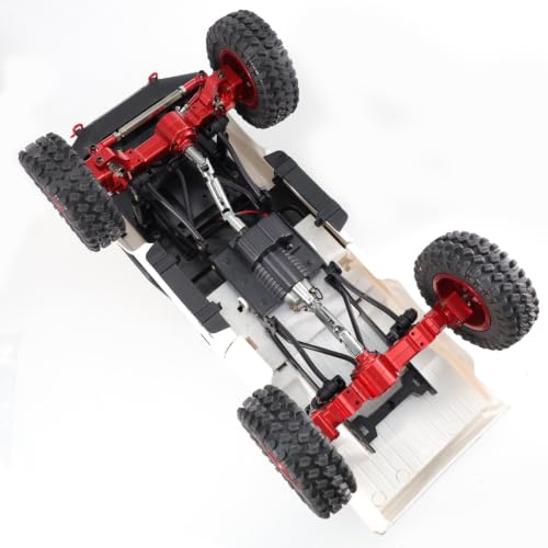 Metal Front & Rear Portal Axle Assembly Set for WPL C14 C24 B14 B24 B16 B36 C64 C64-1 C74 C74-1, Aluminum Axle Housing with Steel Gears, Steering Cups Tie Rods, 5mm RC Upgrade Parts (Red) - color: Red