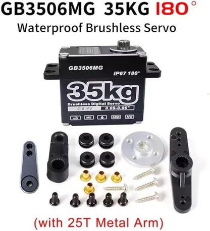 GOTECK 35KG Brushless Digital Servo Large Torque 8.4V Full Metal Gear IP67 Waterproof Steering Servo with 25T Servo Horn for 1/6 1/8 1/10 RC Crawler Car Robot Boat Truck Robot Parts (35KG(8.4V)-180°)