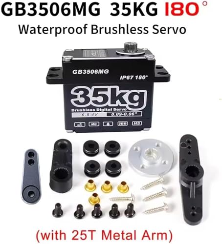 GOTECK 35KG Brushless Digital Servo Large Torque 8.4V Full Metal Gear IP67 Waterproof Steering Servo with 25T Servo Horn for 1/6 1/8 1/10 RC Crawler Car Robot Boat Truck Robot Parts (35KG(8.4V)-180°)
