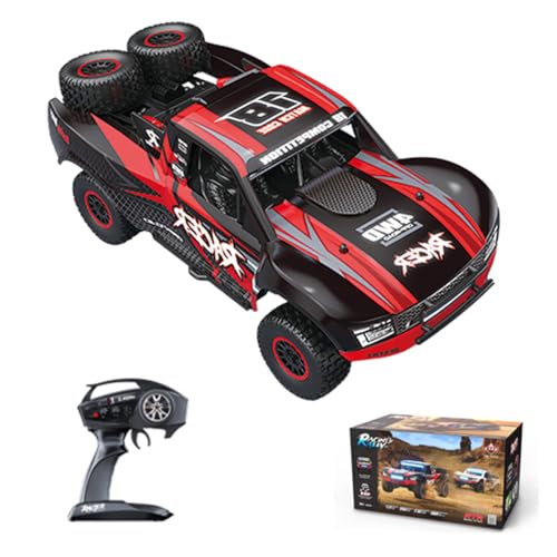 RD12 1/12 Scale RC Drift Car for Adults, 4WD Brushed Off-Road Truck Vehicle with Gyroscope Stabilization, Multi-Color LED Lights for Street Racing(Red) - color: Red