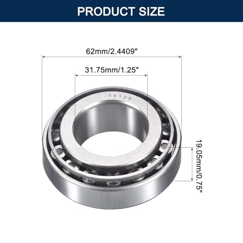 2 Pack 15125/245 Tapered Roller Bearing Cone and Cup Set, 1.25" Bore 2.4409" OD 0.75" Cup Width, Chrome Steel Taper Bearings Set, ABEC-3 | 1.25" Bore 2.4409" OD 0.75" Cup Width, Chrome Steel Taper Bearings Set, ABEC-3 - size: 15125/15245