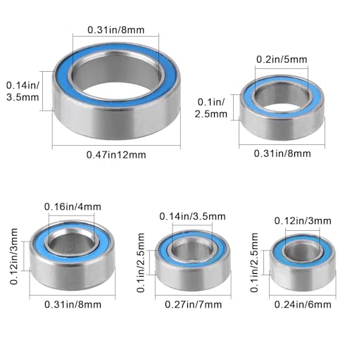 HobbyPark Ball Bearing Kit Rubber Sealed 2RS for TRX4M TRX4MT Upgrades Parts Compatible with High Trail K10 F150 Defender Bronco 1/18 RC Crawler & Monster Truck, 22Pcs