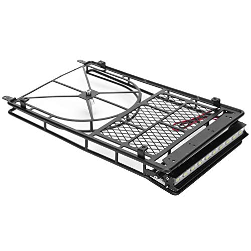 Metal Roof Rack Luggage Carrier for RC Crawler Car, RC Roof Rack with LED Light Strip, Sturdy Durable Storage Rack with Spare Tire Mount for HSP