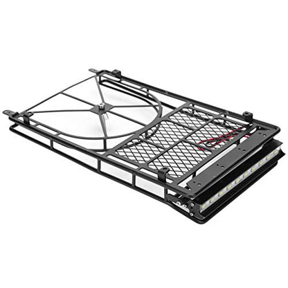 Metal Roof Rack Luggage Carrier for RC Crawler Car, RC Roof Rack with LED Light Strip, Sturdy Durable Storage Rack with Spare Tire Mount for HSP