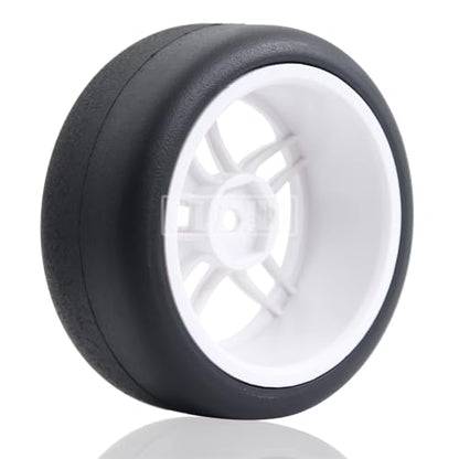 65mm 4PCS 1:10 RC Drift Tires and Petal Shaped Wheels Hub 12mm Hex Smooth Surface Rubber Tires Fit for 1/10 On-Road Drifting Car Traxxas HSP Tamiya HPI Kyosho