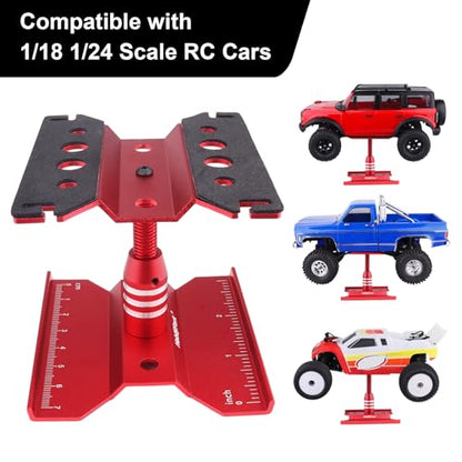 HobbyPark Mini RC Car Work Stand Aluminum for 1/24 1/18 Scale RC Crawler Axial SCX24 Traxxas TRX4M FCX24 FCX18 Workstation 360 Degree Rotation Lift Lower (Red) - color: Red