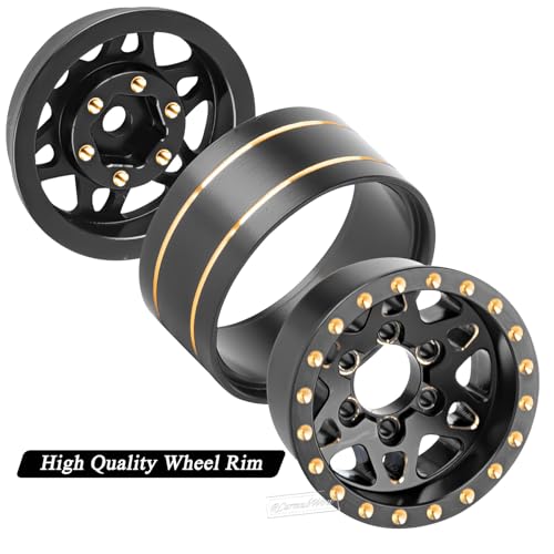 1.0 Beadlock Wheel Rims for 1/24 1/18 RC Crawler Car SCX24 TRX4M,Black Coating Brass 1.0 RC Beadlock Wheels RC Rims,Black