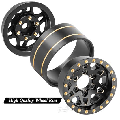 1.0 Beadlock Wheel Rims for 1/24 1/18 RC Crawler Car SCX24 TRX4M,Black Coating Brass 1.0 RC Beadlock Wheels RC Rims,Black